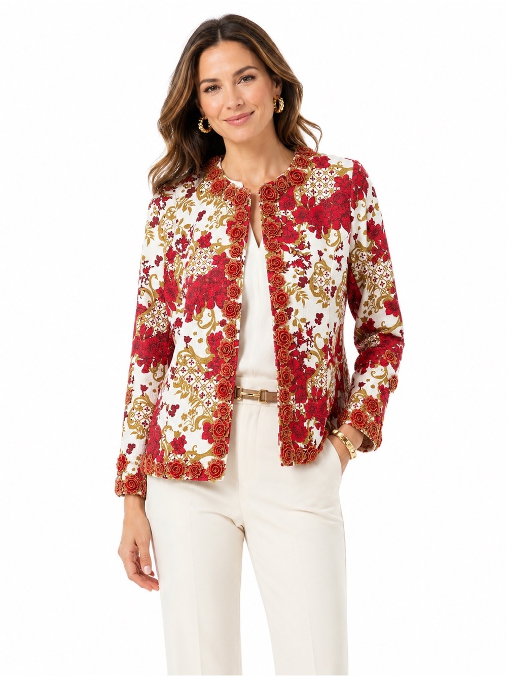 Boston Proper Floral Appliqué Blazer Rose Embroidered Romantic Statement 8